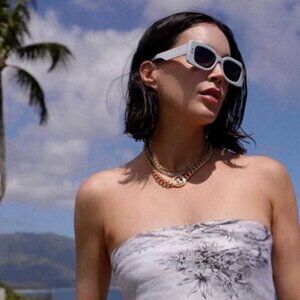 Dior DIORPACIFIC S1U 80B0 Sunglasses Shiny Blue/White Rectangle Frame, Blue Lens